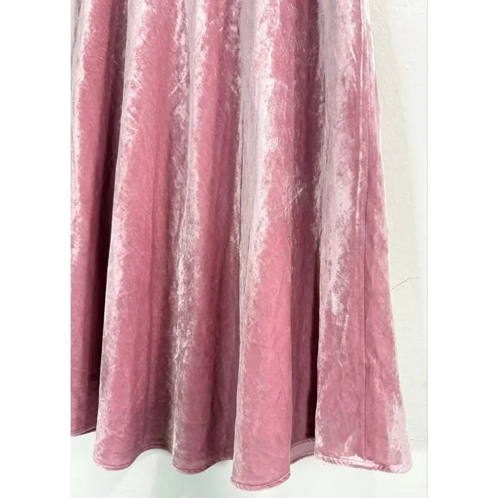 NWT J.Crew Pink Velvet Pull-On Slip Skirt A-Line Midi Skirt Sz L Holiday